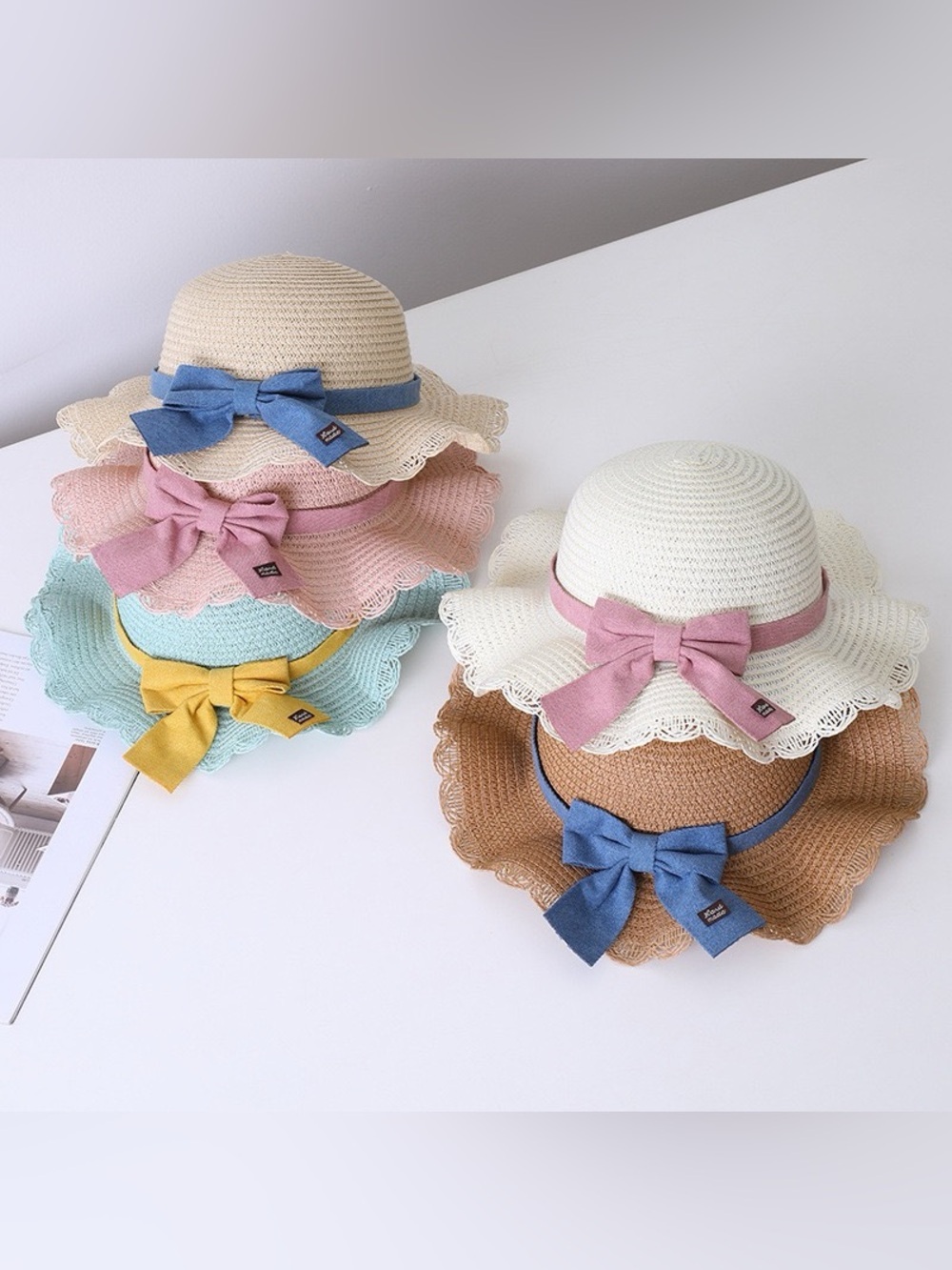Mint Crochet Sun Hat & Crossbody Bag Set with Mustard Bow - Picture 13 of 13